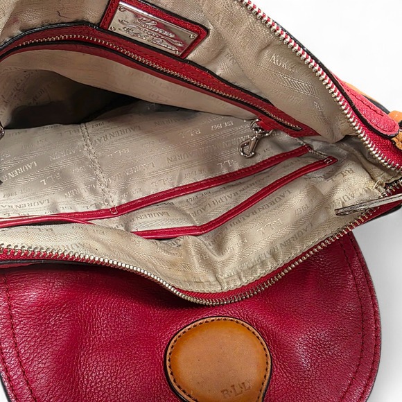 Ralph Lauren RLL Leather Bag Purse Handbag Red Brown - Picture 11 of 13